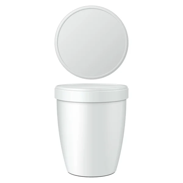 Mockup Uzavřený pohár Tub Food Plastový kontejner jako dezert, jogurt, zmrzlina, zakysaná smetana nebo svačinka. Ilustrace izolovaná na bílém pozadí. Falešná šablona připravena pro váš design. Vektor EPS10 — Stockový vektor