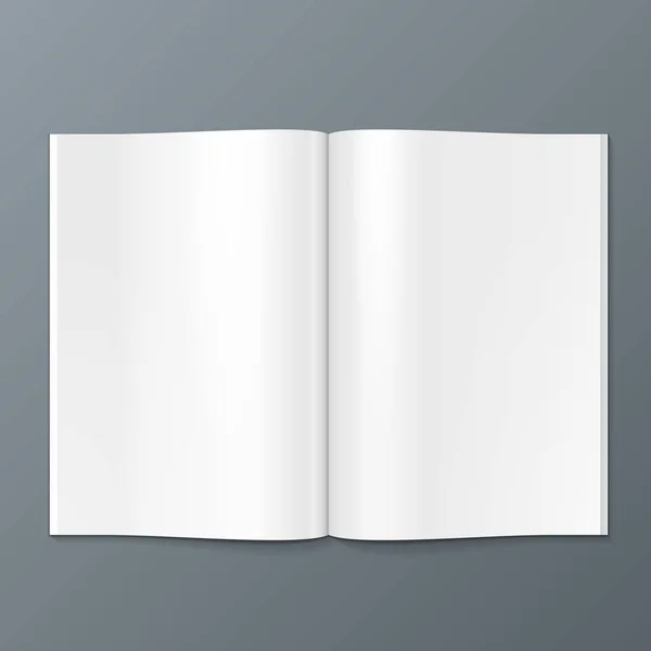 Mockup Blank Open Magazine, bok, häfte, broschyr, omslag. Illustration Isolerad På Grå Bakgrund. Mock Up Mall redo för din design. Vektor EPS10 — Stock vektor