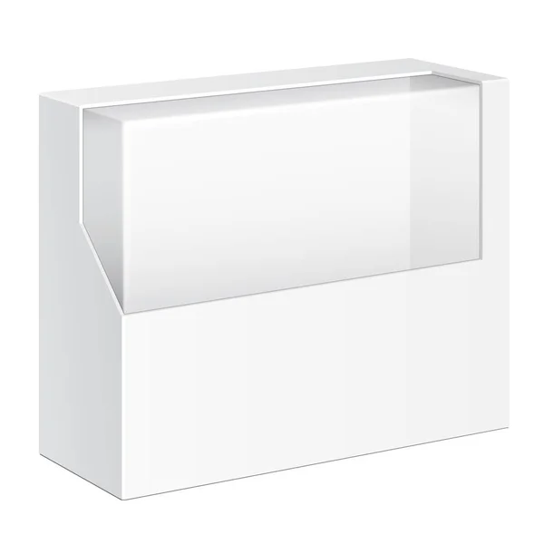 Confezione in plastica di cartone prodotto Mockup con finestra. Illustrazione isolata su sfondo bianco. Falsificare il modello pronto per il vostro disegno. Vettore EPS10 — Vettoriale Stock