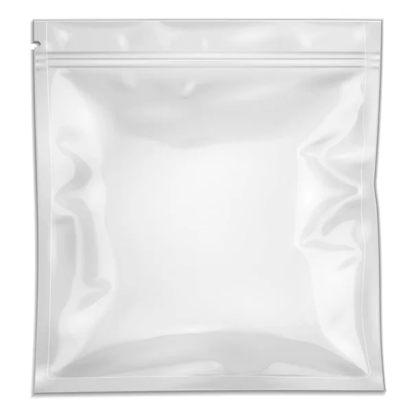 Emballage rempli blanc de sac de papier d'emballage de Retort avec la fermeture éclair. Médicaments ou produits alimentaires. Illustration isolée sur fond blanc. Modèle maquillé prêt pour votre conception. Vecteur EPS10 — Image vectorielle