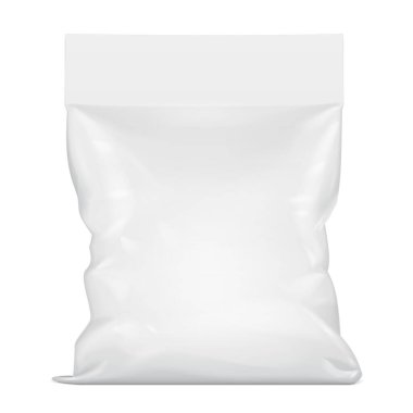 Mockup Blank Foil ya da Paper Food Stand Up Poşet Sachet Paketi. Beyaz arka planda izole edilmiş bir resim. Model Model Şablonu Tasarımınıza Hazır. Vektör EPS10