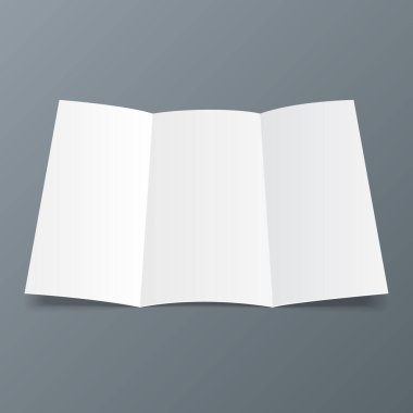 Boş panelli kağıt broşür, el ilanı, dosya kâğıdı, hızlı tren, folikül, gölgeler ile A4 yaprak. Gri arka plan üzerinde izole. Şablon hazır tasarımınız için alay. Vektör Eps10