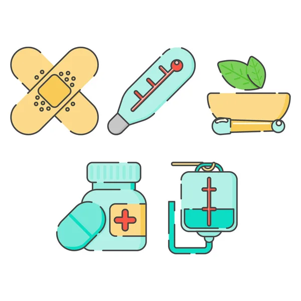 Ícones médicos em fundo branco. Símbolos de medicina em cinzento. Ilustração vetorial — Vetor de Stock