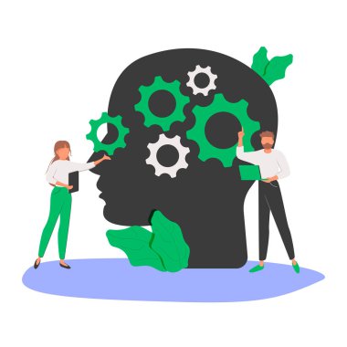 Bilişsel süreç ve psikolojik zihin öğrenme süreci küçük insan konsepti. İç düşünceler araştırması ve zihinsel