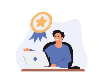 Yıldız ve kurdeleli kalite vektör madalyası. Vektör illüstrasyon ikonu grafik madalyası, yüksek kaliteli derecelendirme elemanları takım çalışması