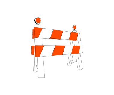 Yol bariyerleri, beyaz arkaplanda izole edilmiş inşaat vektörü altında, vektör çizimi.