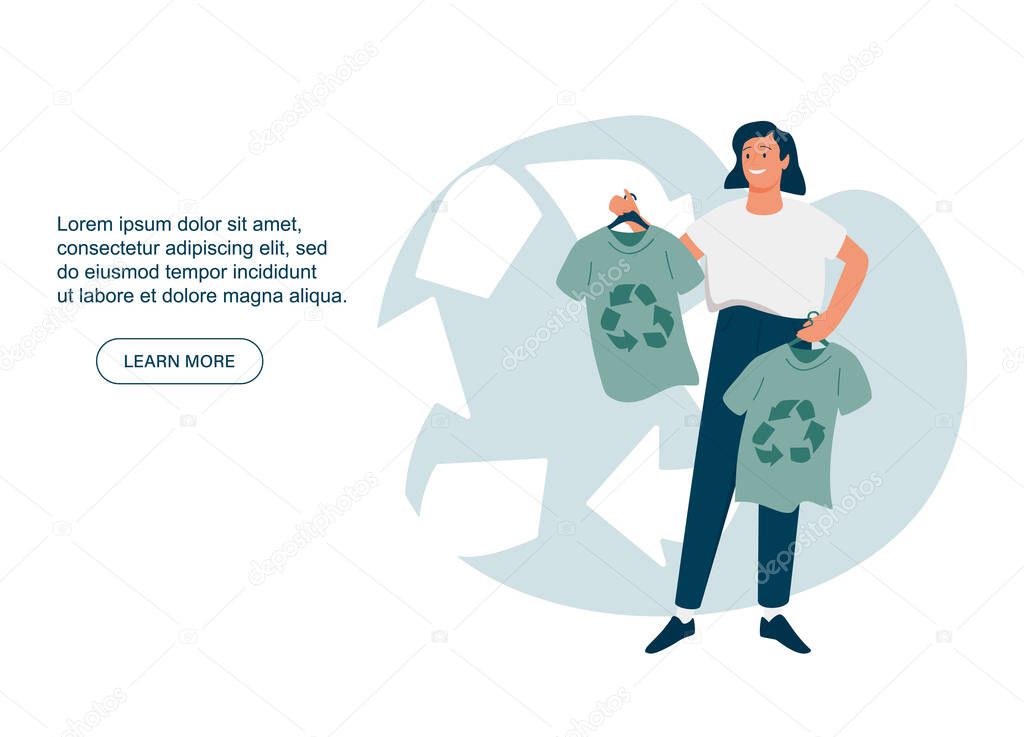 People characters buying recycling textile. Recycle and sustainable fashion concept. Vector illustration