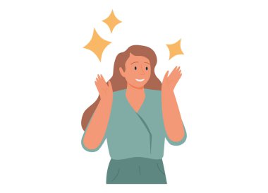 Fikirleri ve sezgileri olan mutlu, ilham verici bir kadın. Heyecanlı yaratıcı insan ilham, mutluluk, mutluluk hissediyor..