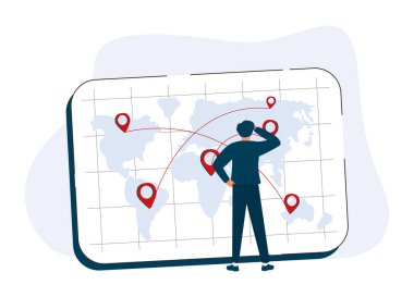 Küreselleşme, yerel müşterilere pazar ticareti adaptasyonu olarak küçük insan konsepti olarak kabul edilir. Küresel vektör illüstrasyonunda birden fazla kültürü kapsayan ürün özelleştirmesi. Uluslararası iş yönetimi.