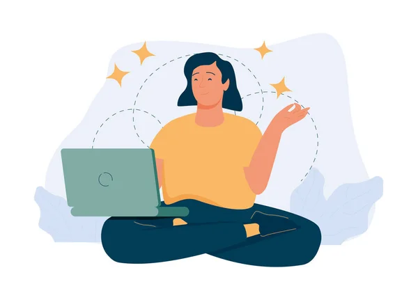Calma Donna Affari Donna Affari Meditare Rilassarsi Posizione Loto Meditazione — Vettoriale Stock