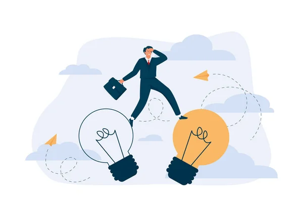 Smart Businessman Jump Old New Shiny Lightbulb Idea Business Innovation — Stock Vector