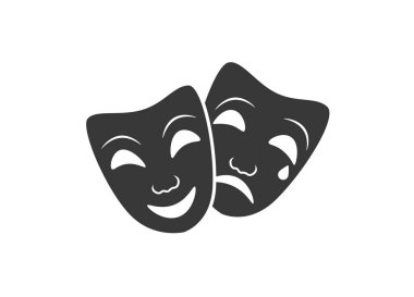 Beyaz arkaplanda maskeli vektör simgesi. Komik ve trajik maske simgesi