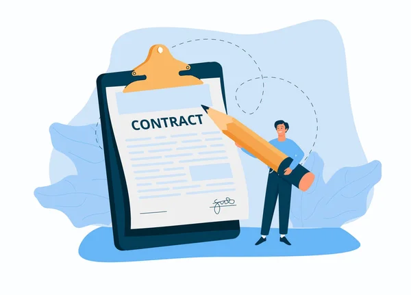 Bedrijfscontract Illustratie Karakter Ondertekening Juridisch Document Elektronisch Contract Overeenkomst Online — Stockvector