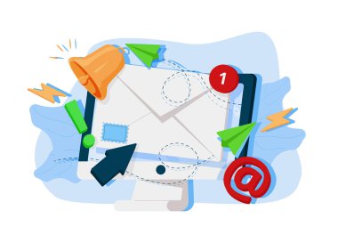 Sosyal medya yaratıcı kavram fikri. Masaüstü bilgisayarını çalıştır. Ekran aygıtı boş monitörü. Gerçekçi tasarım. Mesajları İnternet sosyal ağlarına gönder. Mor arka plan. vektör illüstrasyonu