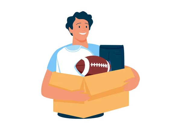 Donate Clothes Isolated Cartoon Vector Illustrations Man Holds Box Donated — Stock Vector