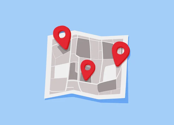 Pin Card Red Direction Sign Folded City Map Gps Navigation — Wektor stockowy