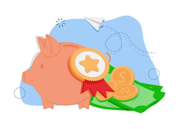 Piggy Bank Money Creative Business Concept Pink Pig Pile Gold — Vettoriale Stock