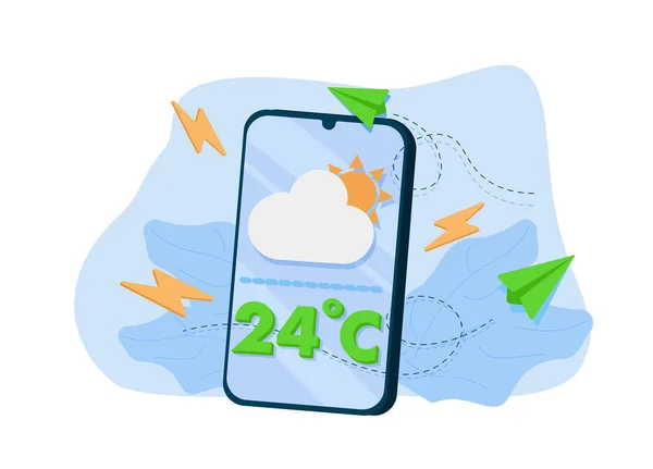 现代智能手机上的在线天气 手机的天气 创意的概念 现实的设计 矢量说明 — 图库矢量图片