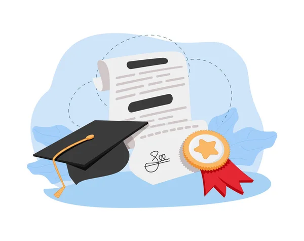 Graduación Universidad Universidad Para Concepto Estudiante Sombrero Graduación Diploma Estilo — Vector de stock