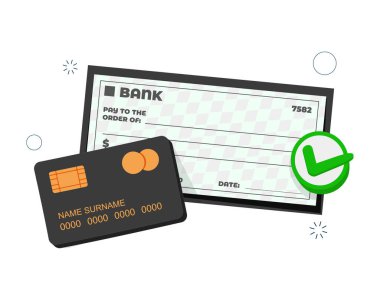 Banka hesap defteri, kredi kartlı hesap defteri, finans ve işlem, fon transferi, iş faturası, bankacılık ödeme makbuzu konsepti, banka ikon vektör çizimi.