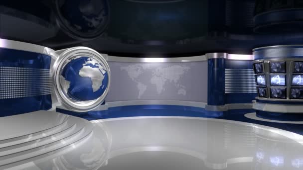 Blauwe virtuele nieuws studio met globe animatie — Stockvideo