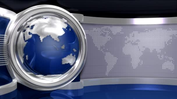 Blue Virtual News Studio With Globe Animation — Stock Video