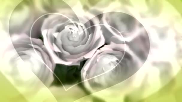 慢慢地旋转白玫瑰与心的形状 — 图库视频影像