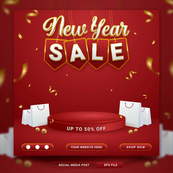 New Year Sale Promo Social Media Banner Vorlage Mit Einkaufstasche — Stockvektor