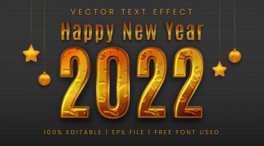 Mutlu yıllar 2022 metin, altın düzenlenebilir metin efekti biçimi