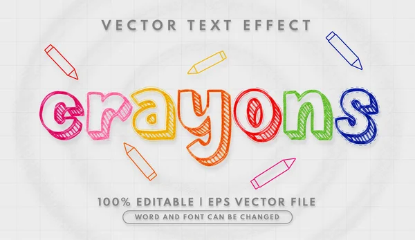Modèle Effet Texte Modifiable Crayons Colorés — Image vectorielle