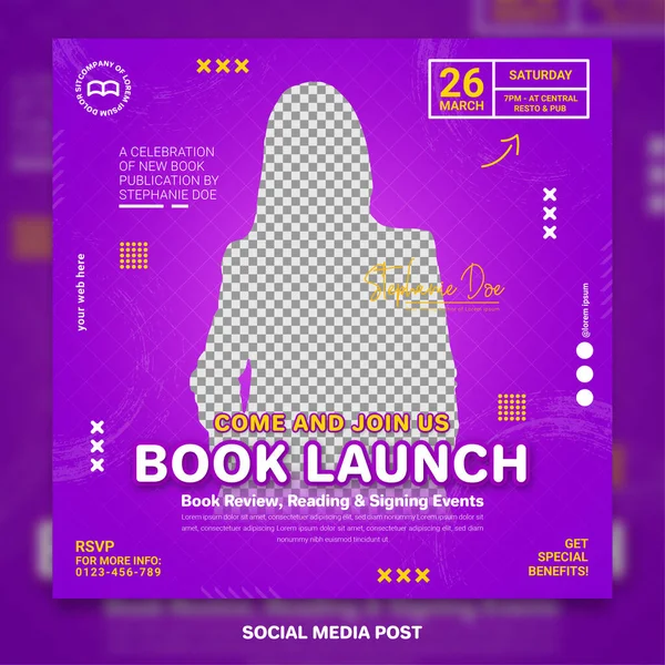 Boek Lancering Conferentie Aankondiging Social Media Banner Sjabloon — Stockvector