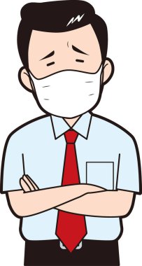 Illustration that the store manager wearing a mask is worried about