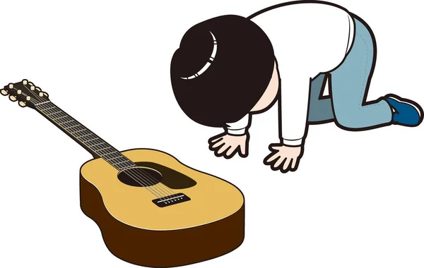 Hombre Frustrado Por Una Guitarra Acústica — Vector de stock