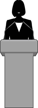 Silhouette illustration of a woman giving a speech on the podium