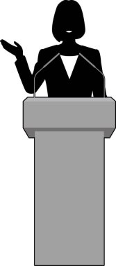 Silhouette illustration of a woman giving a speech on the podium