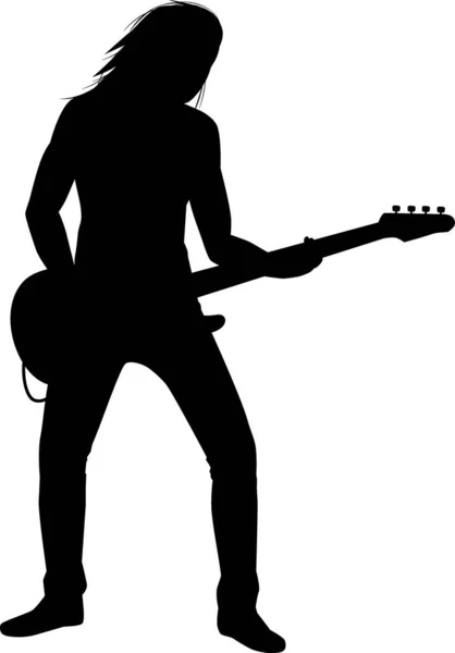 Rock Band Bassist Silhouette Illustration — ストックベクタ