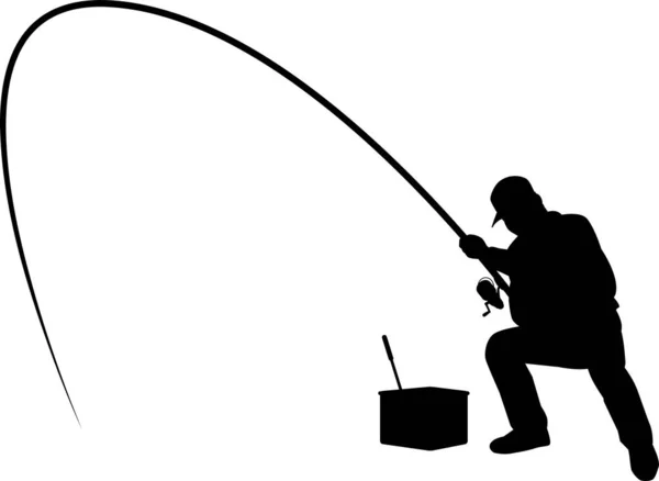 Silhouette Illustration Man Fishing Rocky Shore — Vetor de Stock