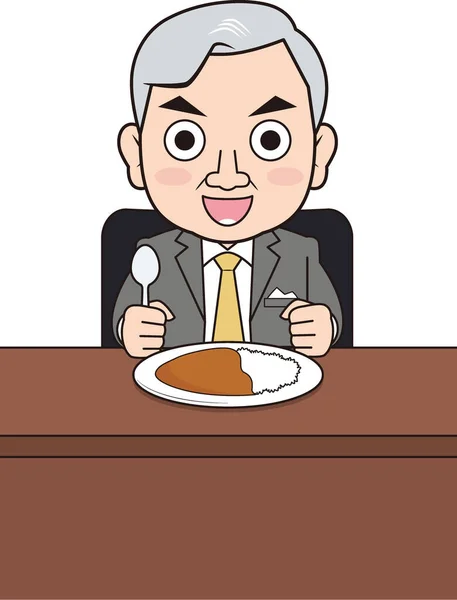 Illustration Male Senior Businessman Eating Curry — Archivo Imágenes Vectoriales