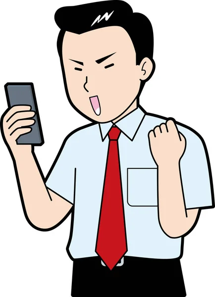 Male Businessman Who Guts Poses Smartphone — 图库矢量图片