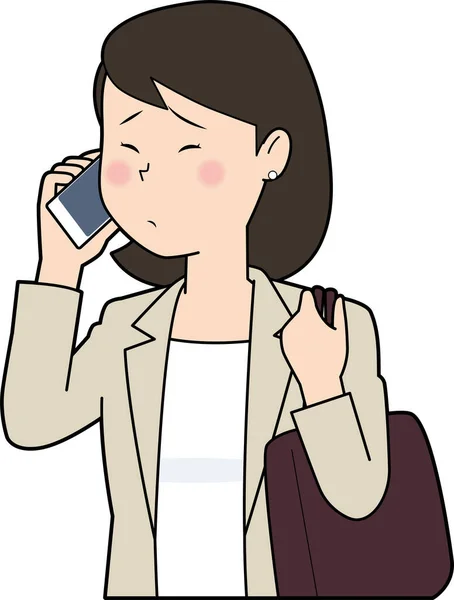 Illustration Female Businessman Who Shy Phone —  Vetores de Stock