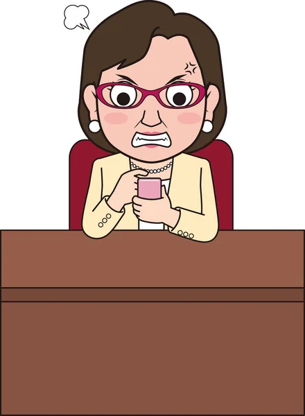 Illustration Female Businessman Getting Angry Smartphone — Διανυσματικό Αρχείο