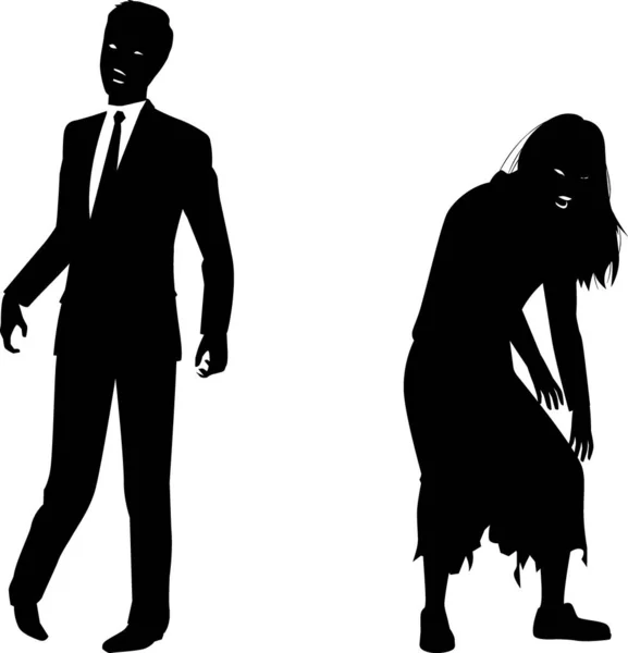 Silhouette Illustrations People Who Turned Zombies — 스톡 벡터