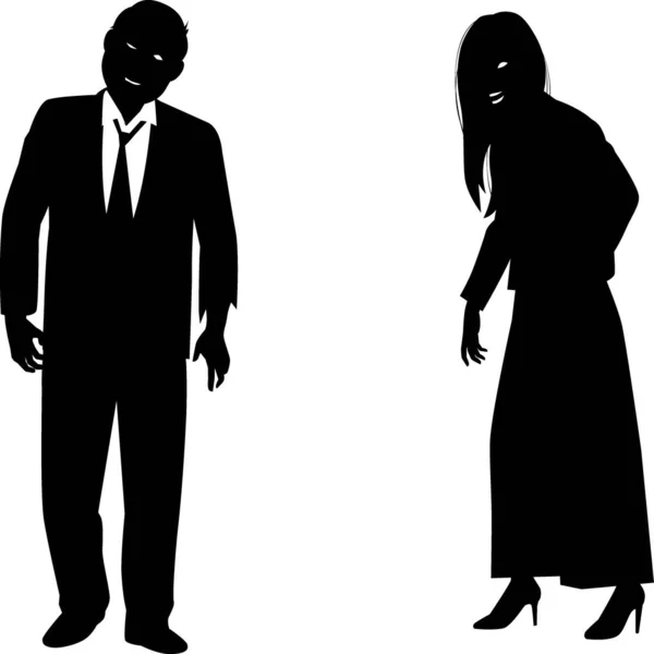 Silhouette Illustration Two Zombies — Vetor de Stock