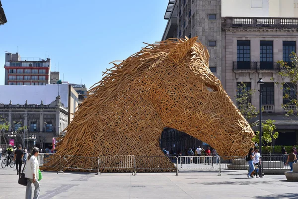 Escultura de una cabeza de caballo de madera en el centro de Guadalajara —  Fotos de Stock