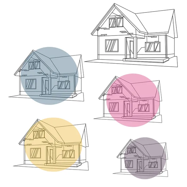 Bir kır evinin doğrusal çizimi. Vektör simgesi. Beyazda izole edilmiş. Ev. Isome 'ın evi. Doğrusal izometri