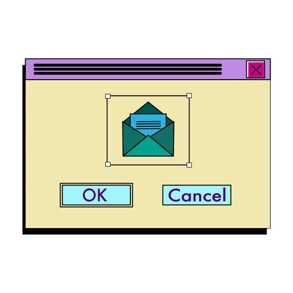 İleti kutuları ve kullanıcı arayüzü elementleri bilgisayar ekranı ve programları olan buhar dalgası masaüstüyle UI ve UX 'in vektör çizimi.