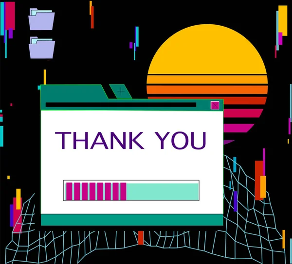 Mesaj kutuları ve kullanıcı arayüzü ögeleri içeren Retro buhar dalgası masaüstü. Uygulamalar ve programlarla bilgisayar ekranı UI ve UX 'in vektör illüstrasyonu.