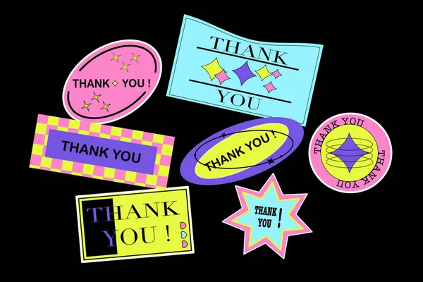 Thank You Cool Trendy Retro Stickers Thanks Lettering Illustration Vector — Vetor de Stock