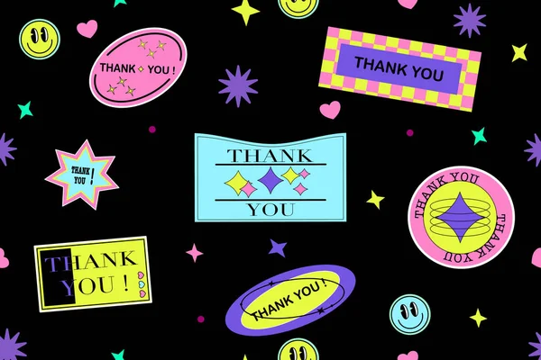 Thank You Cool Trendy Shamelessly Pattern Retro Stickers Thanks Lettering — 스톡 벡터