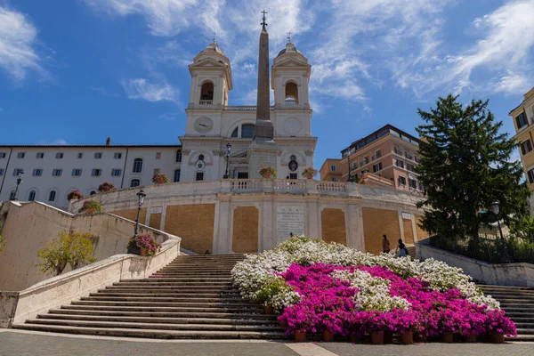 Rome Kerk Van Trinita Dei Monti Met Spaanse Trappen Obelisk — Stockfoto